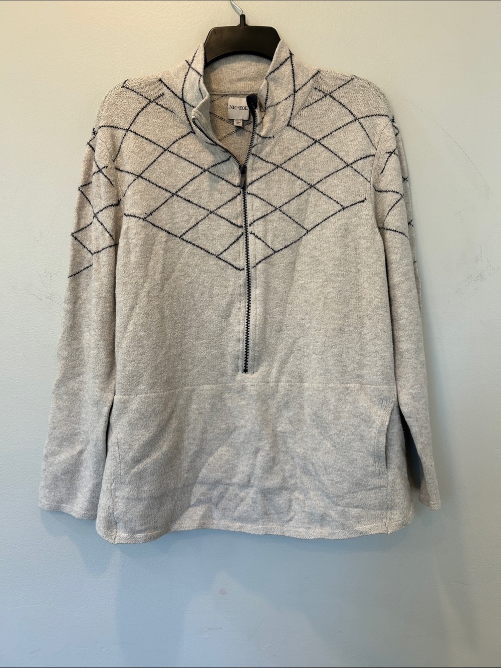 NIC+ZOE Light Tan Quarter-Zip Sweater with  Diamond Stitch